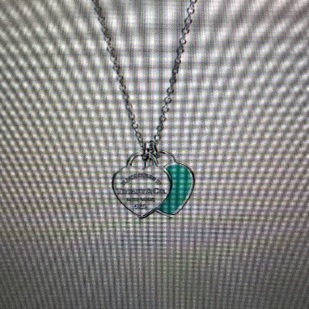 Tiffany & Co. Silver and Teal Double Heart Necklace